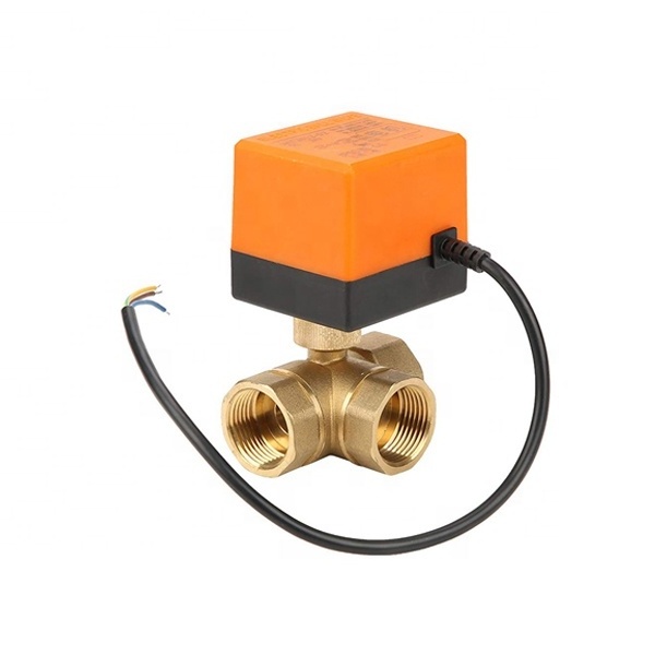 220V AC two-wire electric actuated 3 way three-way brass ball valve