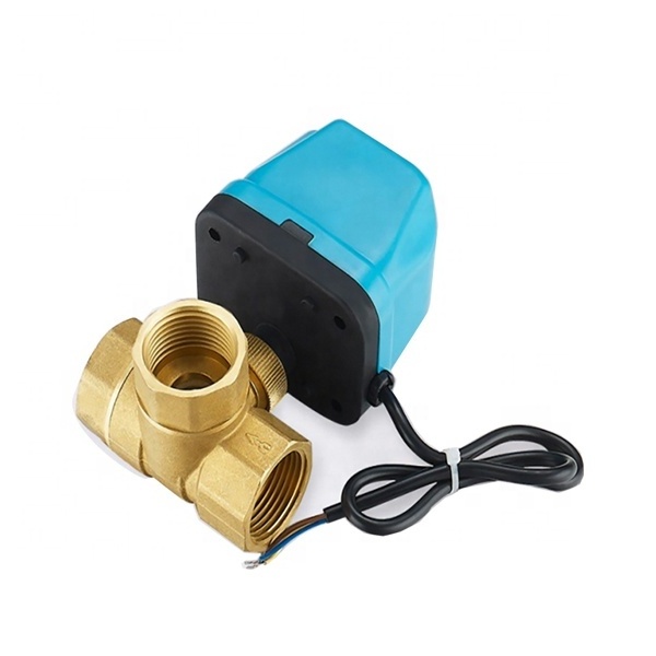 220V AC two-wire electric actuated 3 way three-way brass ball valve