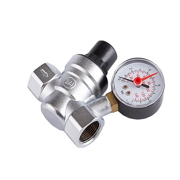 RV Adjustable 1/2inch Brass Water Pressure Regulator Valve with Gauge