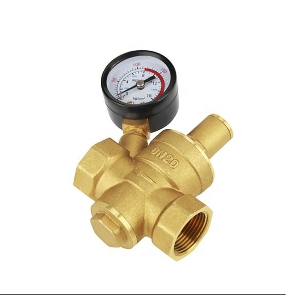 RV Adjustable 1/2inch Brass Water Pressure Regulator Valve with Gauge