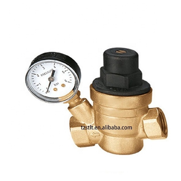 RV Adjustable 1/2inch Brass Water Pressure Regulator Valve with Gauge