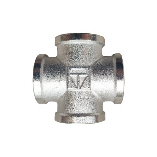 Russia market cross valve 4 way inner thread chrome plated tube fittings