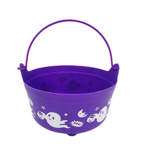 Sunup can customize Halloween Plastic Candy Bucket with Printed Witch Cauldron Candy Bucket for Kids