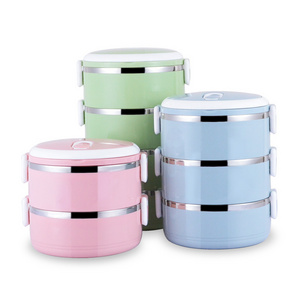 Wholesales cheap round stainless steel bento box food container thermal lunchbox with handle