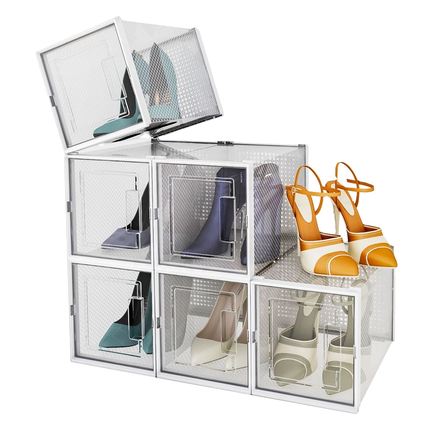 Best Selling Free Stackable Clear Front Door Transparent Plastic Shoe Storage High Heel Shoe Box