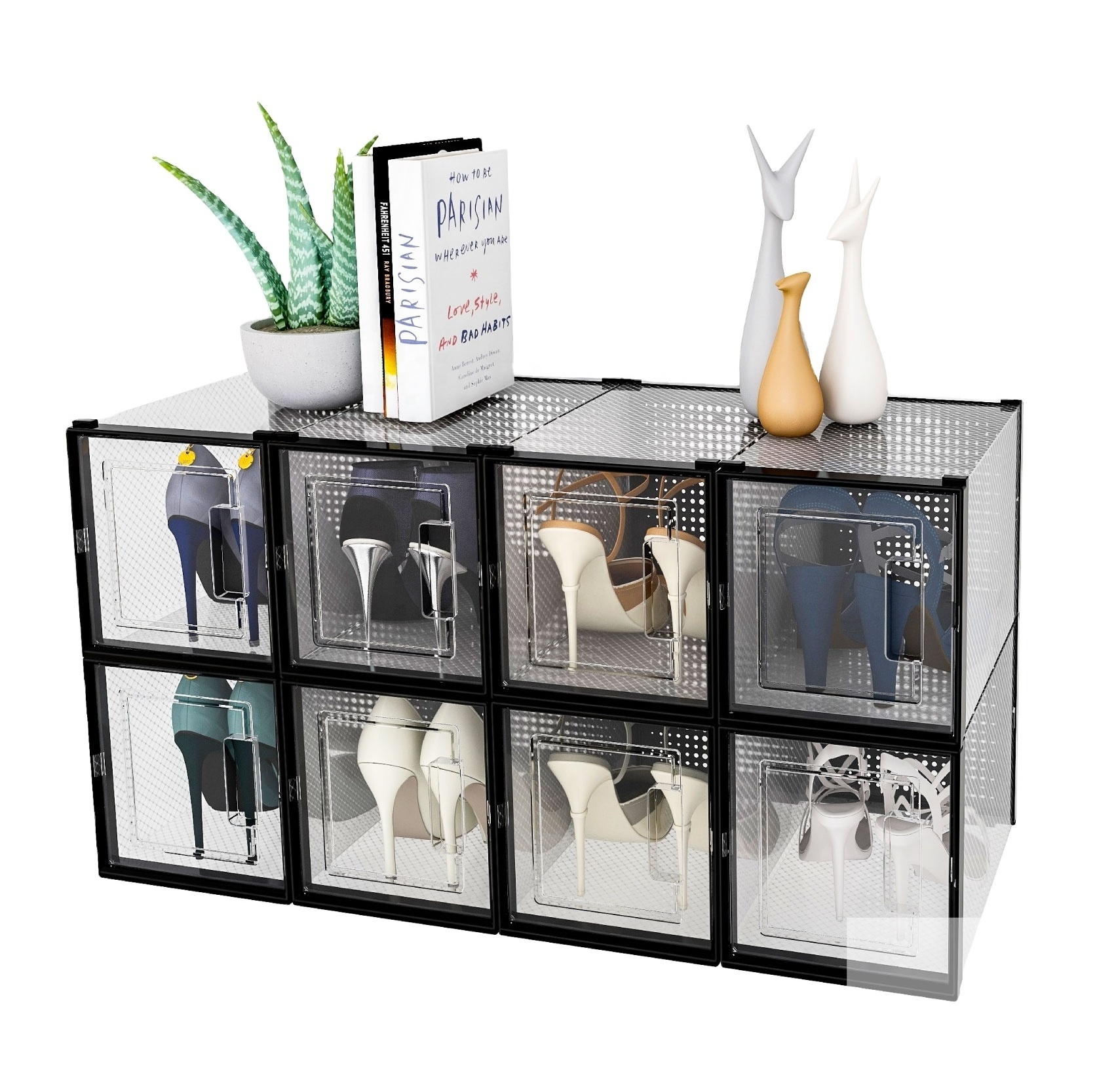 Best Selling Free Stackable Clear Front Door Transparent Plastic Shoe Storage High Heel Shoe Box