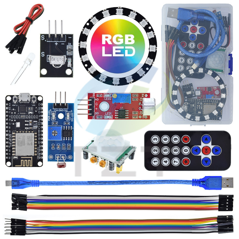 TZT Starter Kit For Arduino Kit ESP8266 LED Ring Strip RGB 24 Bits WS2812B Sound/Music Reactive,Analog Clock,Warning/Detection