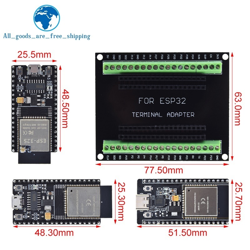 TZT ESP32 Development Board ESP-32S NodeMCU-32S MICRO/TYPE-C Wireless Module WiFi+Bluetooth ESP-WROOM-32 IOT Expansion Board