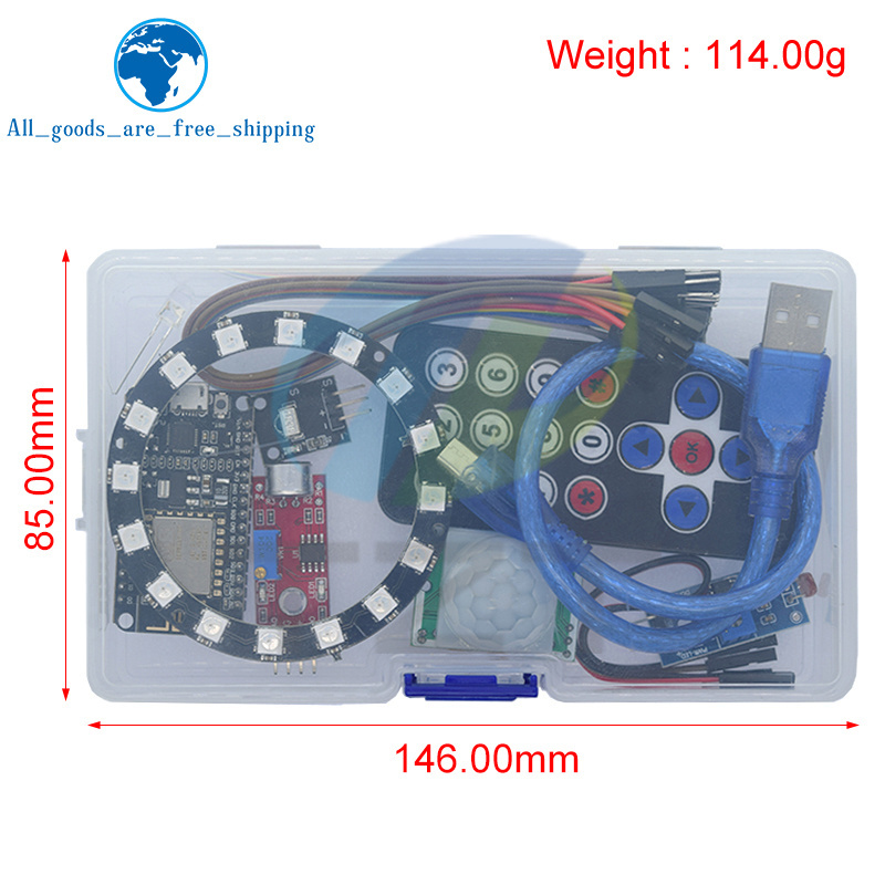 TZT Starter Kit For Arduino Kit ESP8266 LED Ring Strip RGB 24 Bits WS2812B Sound/Music Reactive,Analog Clock,Warning/Detection