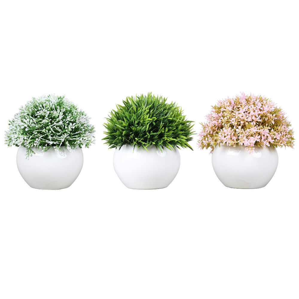 Office Desk Outdoor Decoration Topiary Shrubs Faux Greenery Mini Potted Plastic Artificial Plants Grass