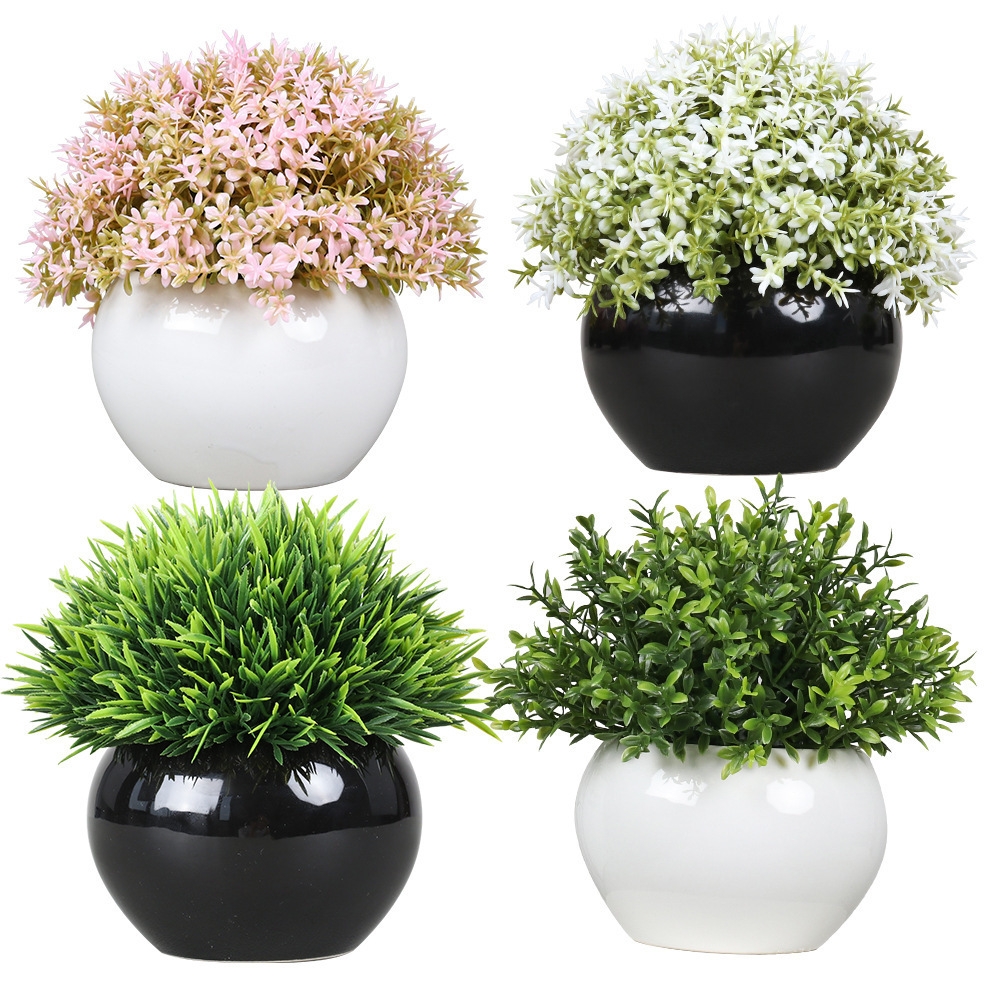 Office Desk Outdoor Decoration Topiary Shrubs Faux Greenery Mini Potted Plastic Artificial Plants Grass