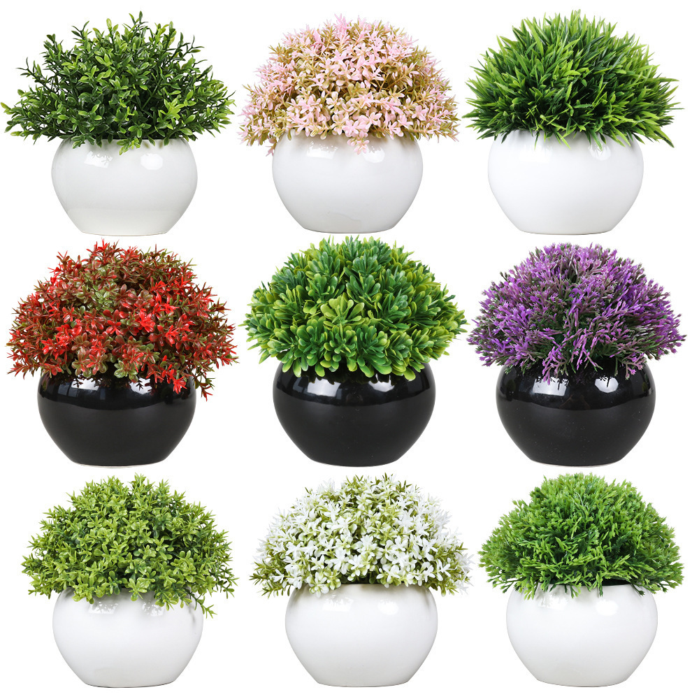 Office Desk Outdoor Decoration Topiary Shrubs Faux Greenery Mini Potted Plastic Artificial Plants Grass