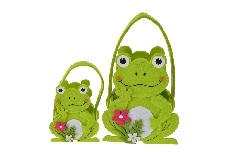 New spring frog shape felt Easter basket, candy basket with colored flowers, children's gift supplies holiday decoration