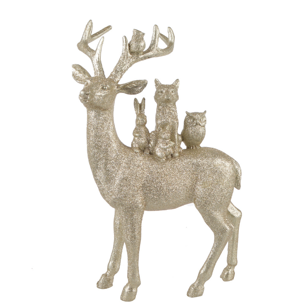 Christmas Figurines Deer Gold Glitter Holiday Reindeer for Tabletop Winter Decor