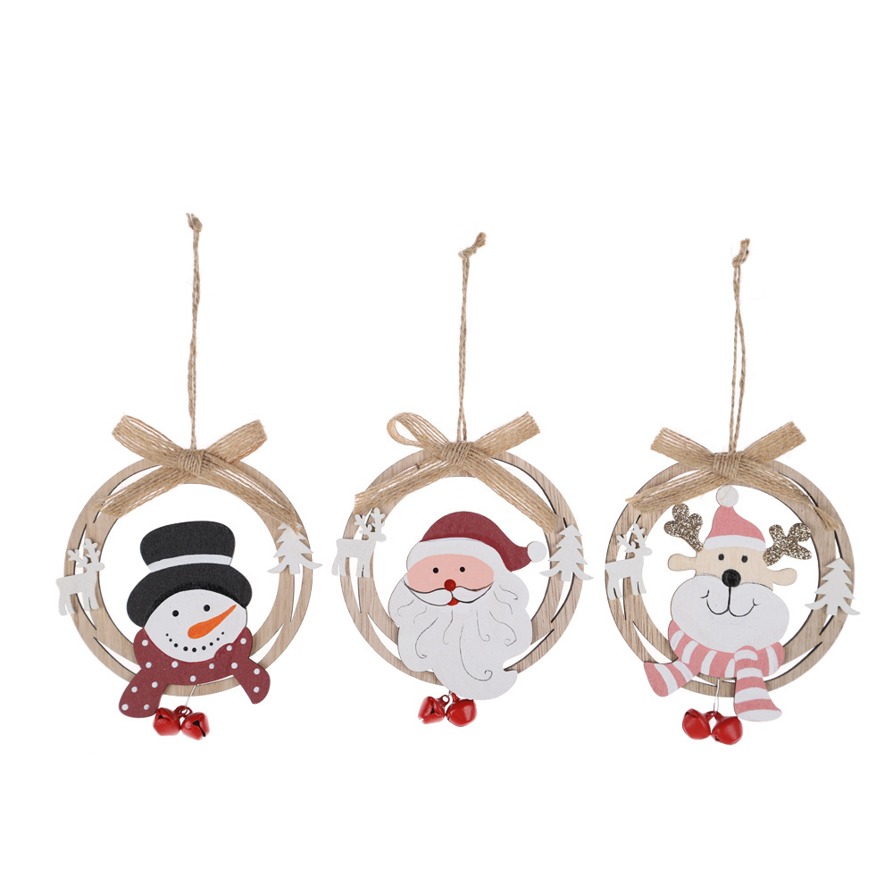 Wholesale Wood Slices Santa Claus Reindeer Snowman Pendant Christmas Tree Hanging Decorations