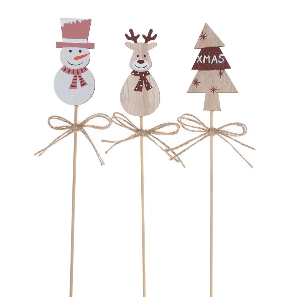 Christmas Indoor Outdoor Garden Pot Picks Assorted Handmade Santa Claus Reindeer Snowman Picks