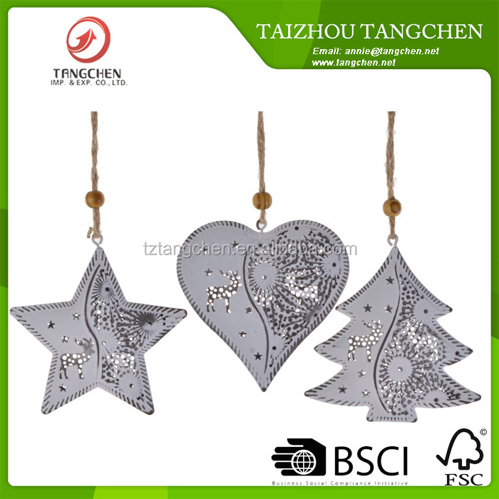 Gisela Graham Set of 3 Metal Heart Star Tree Ornament Christmas Tree Hanging Decorations