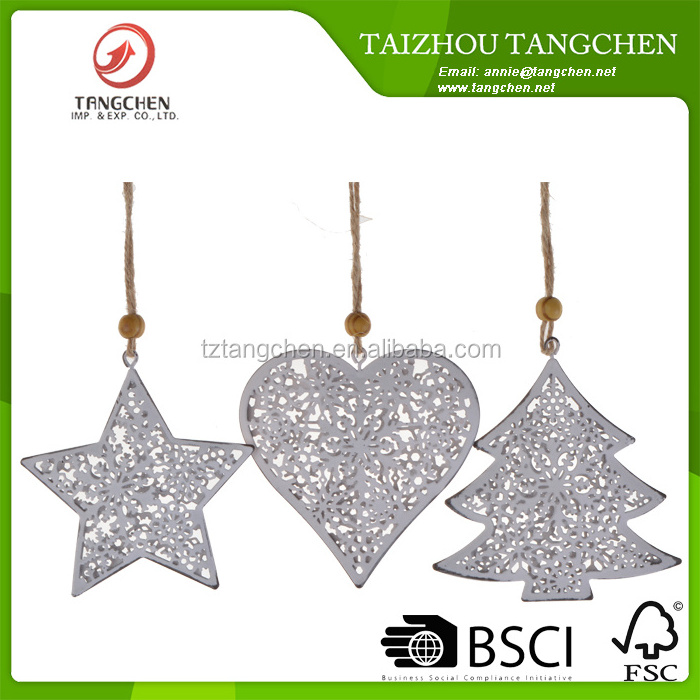 Gisela Graham Set of 3 Metal Heart Star Tree Ornament Christmas Tree Hanging Decorations