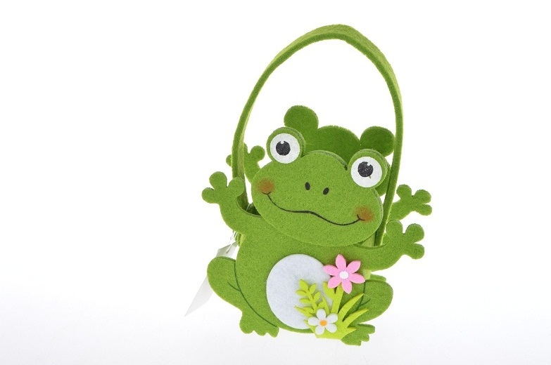 New spring frog shape felt Easter basket, candy basket with colored flowers, children's gift supplies holiday decoration