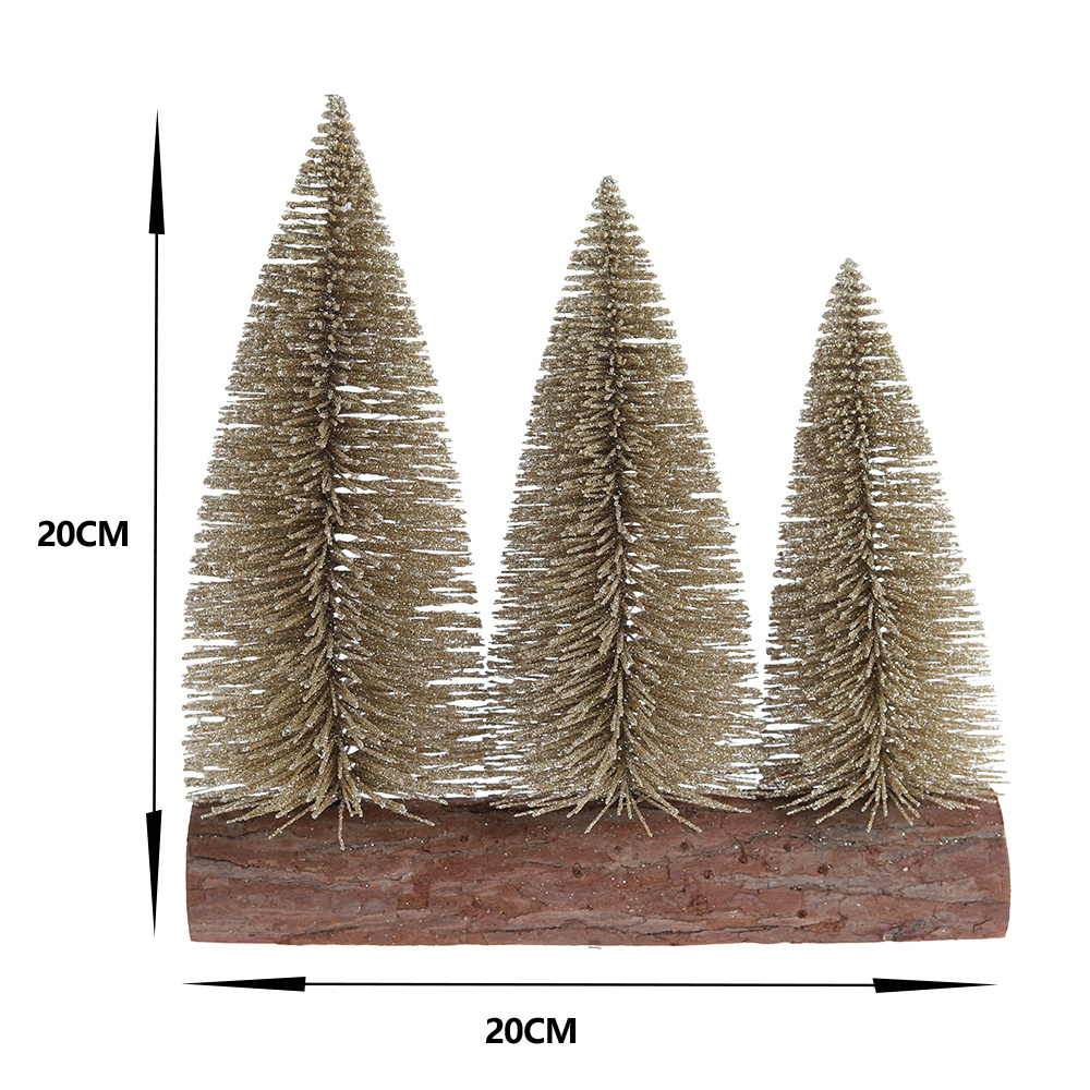 High Quality Custom Low Moq Plastic Wooden Bottle Brush Tree Winter Snow Ornaments Tabletop Trees