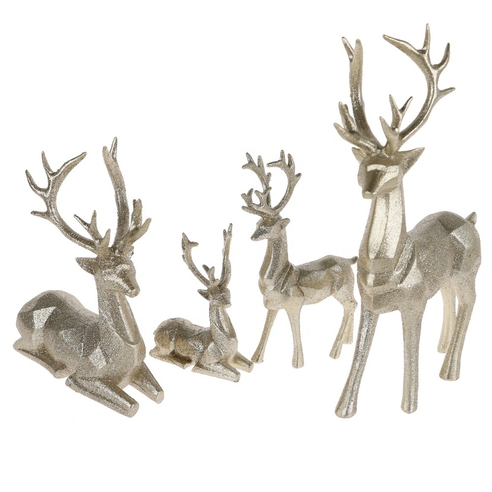 Christmas Figurines Deer Gold Glitter Holiday Reindeer for Tabletop Winter Decor