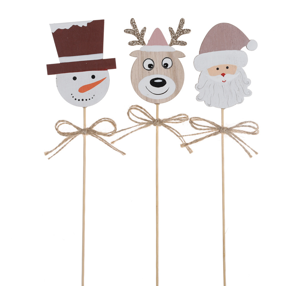 Christmas Indoor Outdoor Garden Pot Picks Assorted Handmade Santa Claus Reindeer Snowman Picks