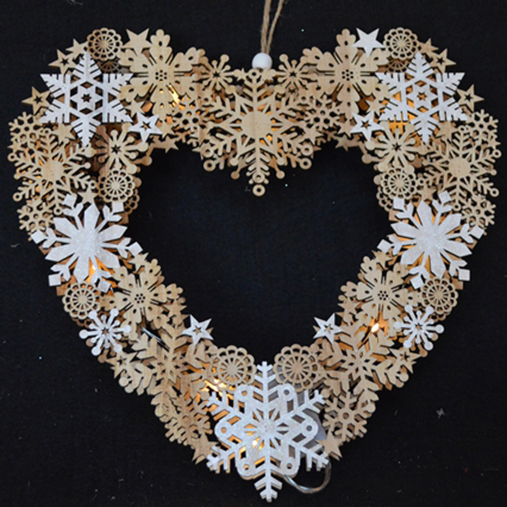 Battery wooden crafts snowflake Wreath christmas Garland with led light home wall hanging for new year party decoration