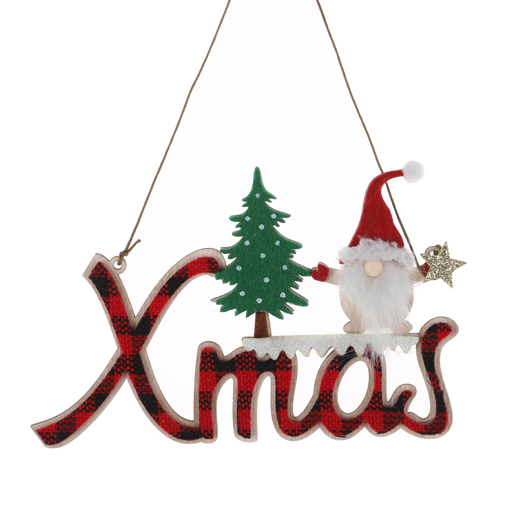 Christmas Welcome Door Hanging Decorations Wooden Letter Sign Santa Claus Gnome Pendant