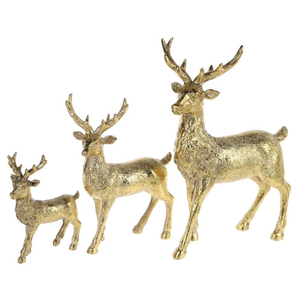 Christmas Figurines Deer Gold Glitter Holiday Reindeer for Tabletop Winter Decor