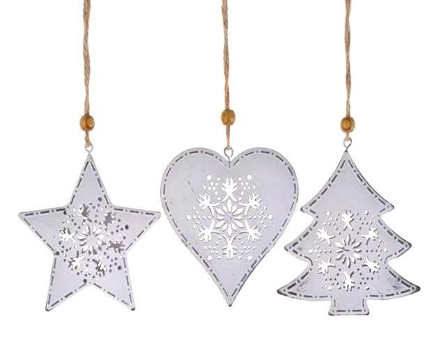 Gisela Graham Set of 3 Metal Heart Star Tree Ornament Christmas Tree Hanging Decorations