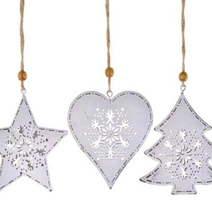 Gisela Graham Set of 3 Metal Heart Star Tree Ornament Christmas Tree Hanging Decorations