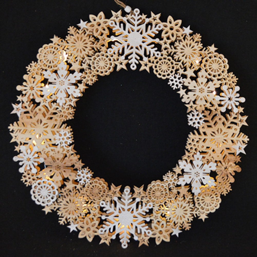 Battery wooden crafts snowflake Wreath christmas Garland with led light home wall hanging for new year party decoration