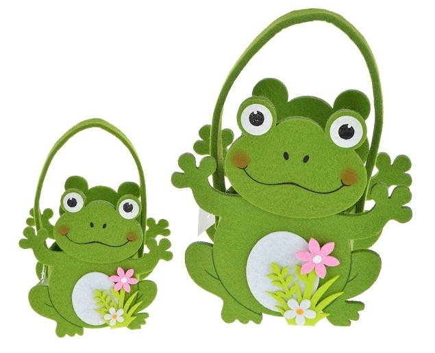 New spring frog shape felt Easter basket, candy basket with colored flowers, children's gift supplies holiday decoration