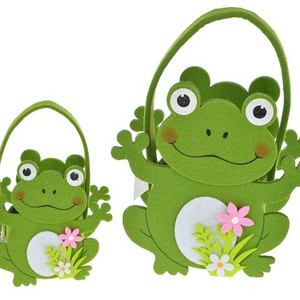 New spring frog shape felt Easter basket, candy basket with colored flowers, children's gift supplies holiday decoration