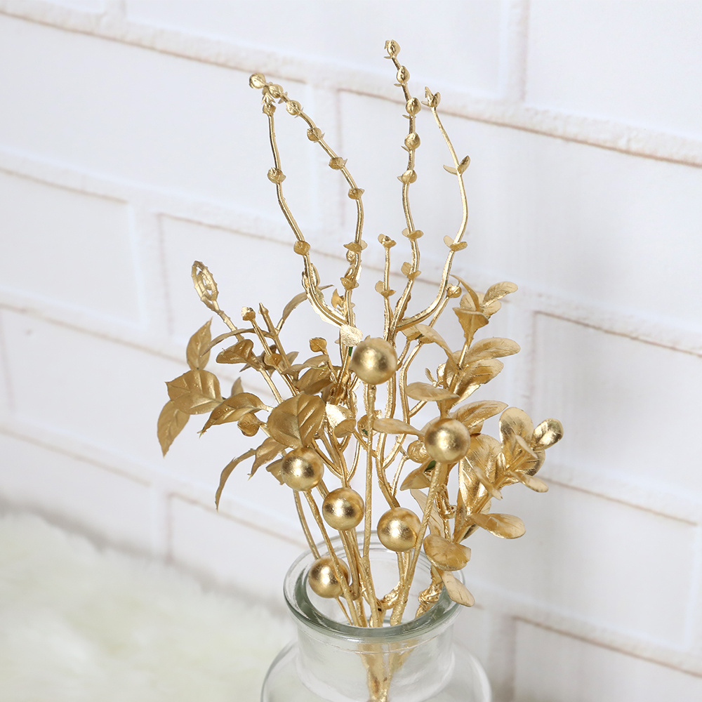 Wholesale 2021 Customizable Design Artificial Gold Floral Pick Branch For Xmas Christmas Party Home Decors