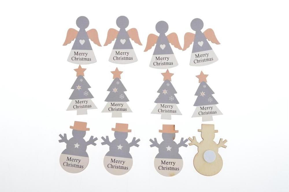 12 X Christmas Wooden Tree Stickers Embellishments Craft Cardmaking Wall Decoration