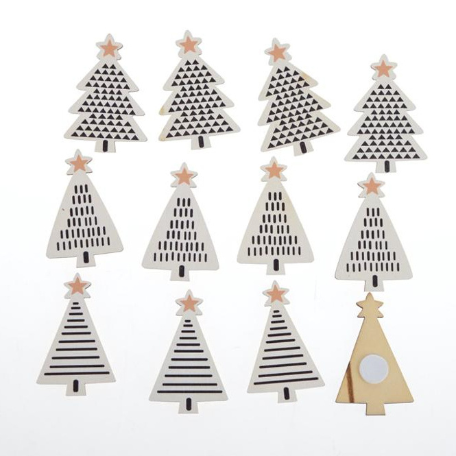 12 X Christmas Wooden Tree Stickers Embellishments Craft Cardmaking Wall Decoration