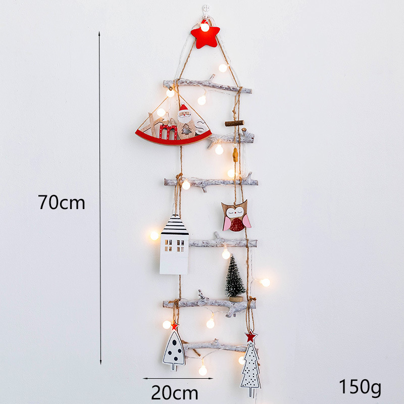 Wood Ladder Tree with Star Wall Hanging Twig Tree Christmas Decoration Wooden Hanging Ornaments