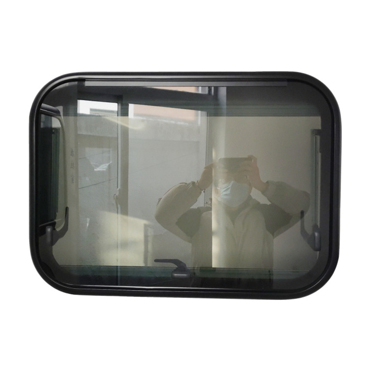 excellent quality tempered glasses round corner RV caravan extrapolation window with bug screen and shade