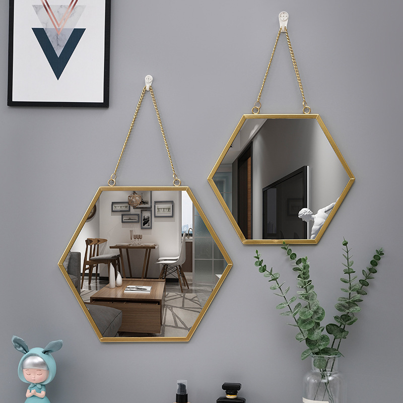 Modern Luxury Hexagonal Decorative Luxury Gold Wall Mirror for Hotel Bathroom