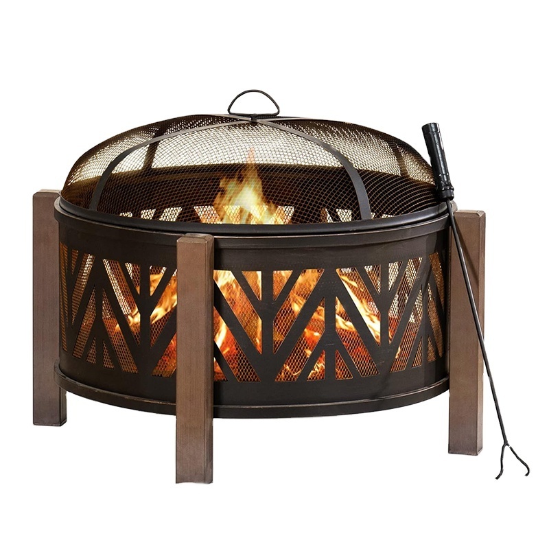 27 in. Large Fire Pits for Outside Round Wood-Burning Fire Pit, Outdoor Patio Steel Bowl Shape Fire Pit with Mesh