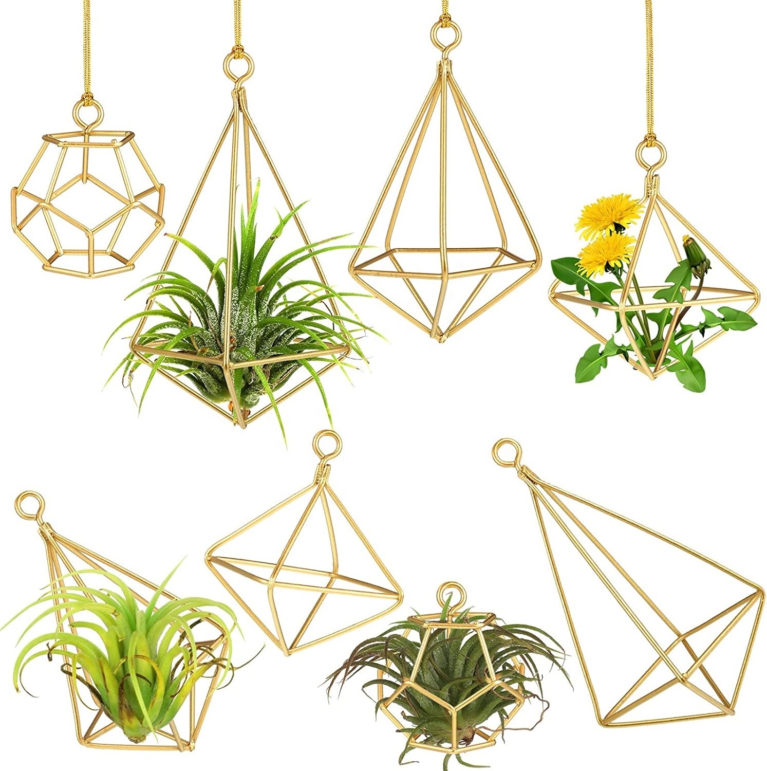 Christmas Diamond Shape Geometric Tree Decor Brass Wire Metal Pendant Gold wall Hanging Boho Air Plant Holder Decorations 8pcs