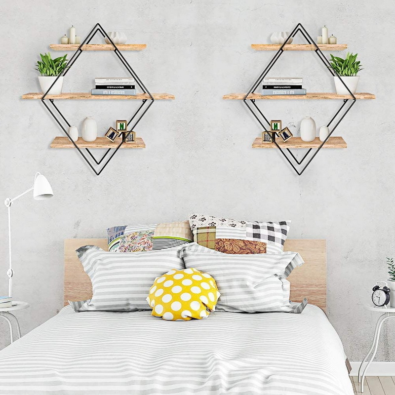 Decorative Wall Shelf 3-Tier Iron Rustic Wood Wall Floating Shelves for Bedroom Living Room Bathroom metal decorative wall shelf