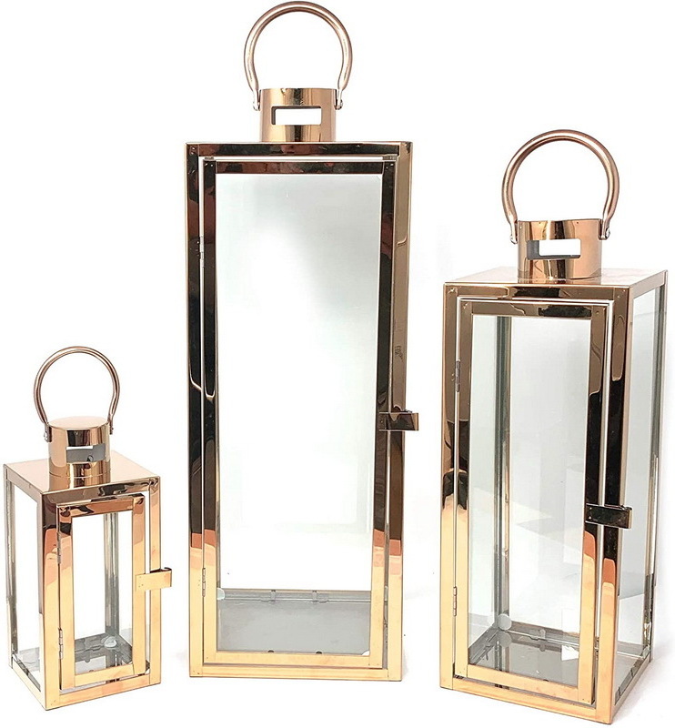 Metal Set of 3 Stainless Steel Candle Holder Lantern  decorative Lantern For Home Decor