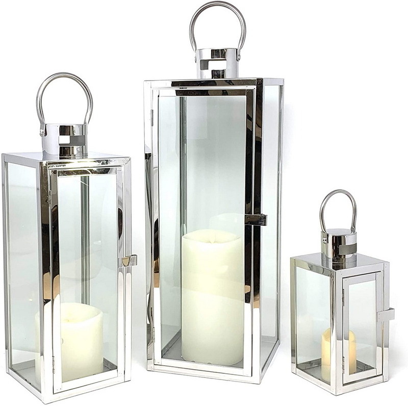 Metal Set of 3 Stainless Steel Candle Holder Lantern  decorative Lantern For Home Decor