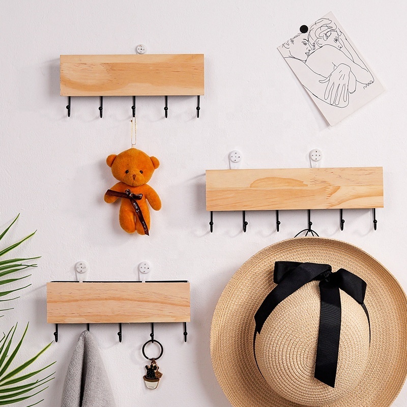 Modern design coat rack wooden with 5 hooks 6 hooks wall-mounted hanger can be hung and can be placed multi-functional shelf