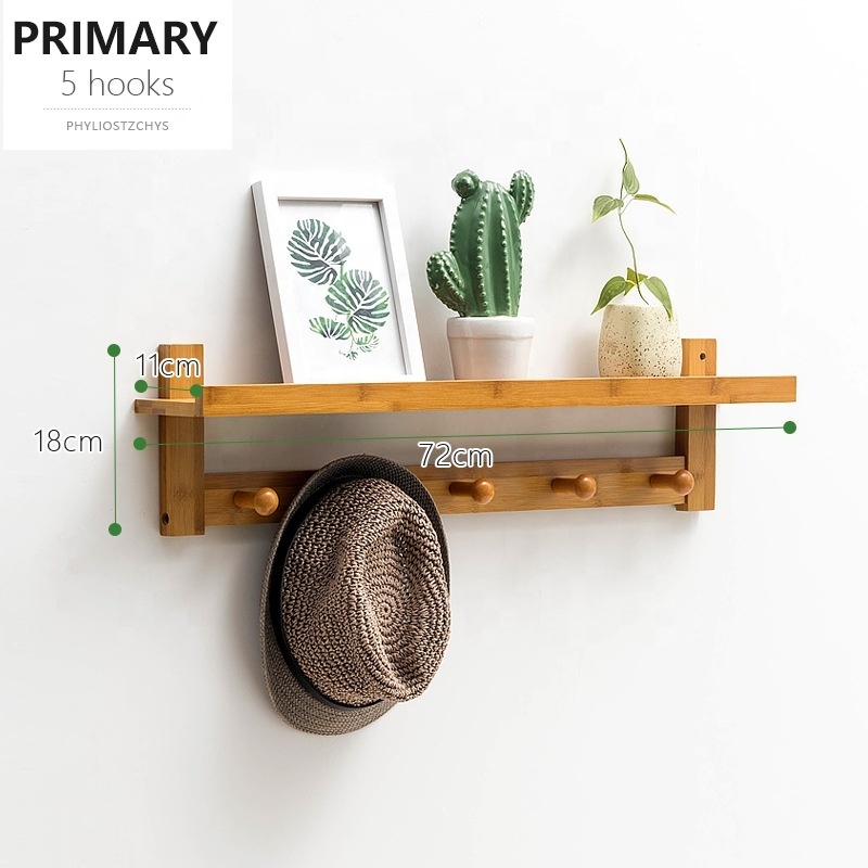 Bamboo Wooden Wall Mounted Coat Rack Wall Mount With Shelf Photo Frame Shelf Hooks Perfect Touch for Entryway Kitchen Bathroom