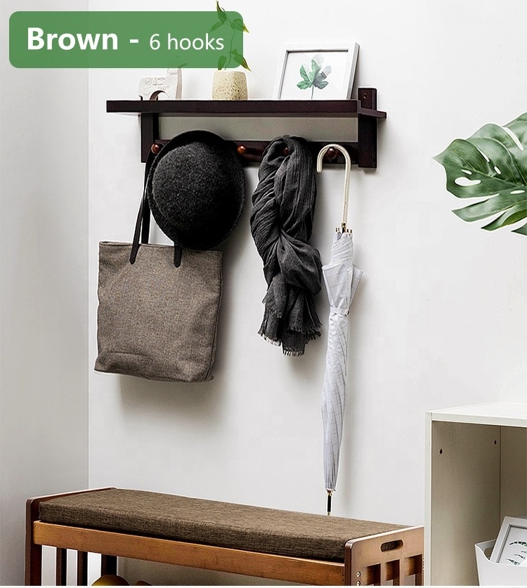 Bamboo Wooden Wall Mounted Coat Rack Wall Mount With Shelf Photo Frame Shelf Hooks Perfect Touch for Entryway Kitchen Bathroom