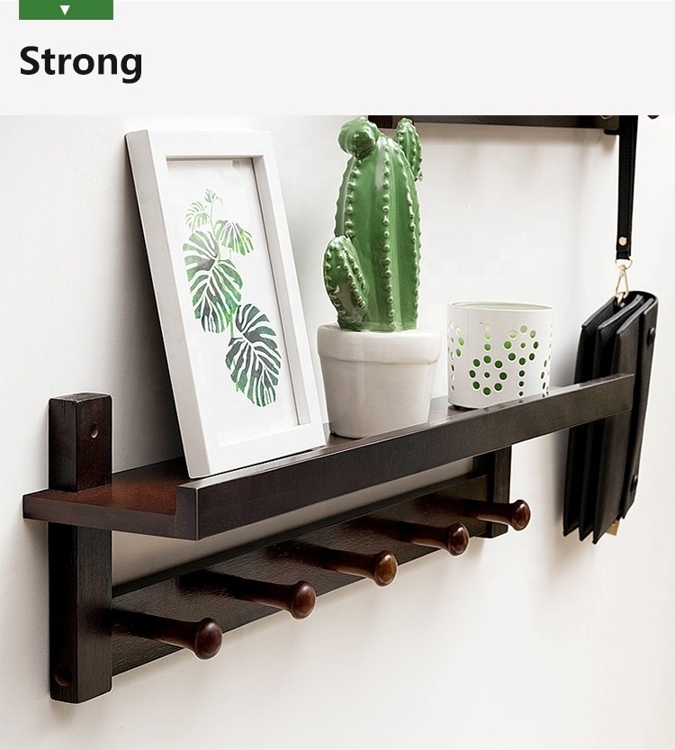 Bamboo Wooden Wall Mounted Coat Rack Wall Mount With Shelf Photo Frame Shelf Hooks Perfect Touch for Entryway Kitchen Bathroom