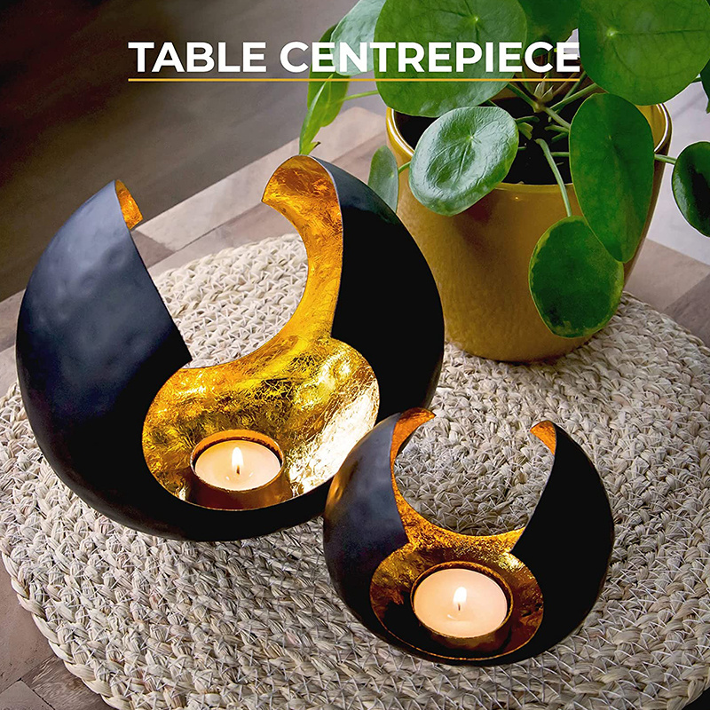 High-quality metal Set of 2 Tea light holder with gold foil lining Home decoration Autumn tea lights stand for Perfect gifts